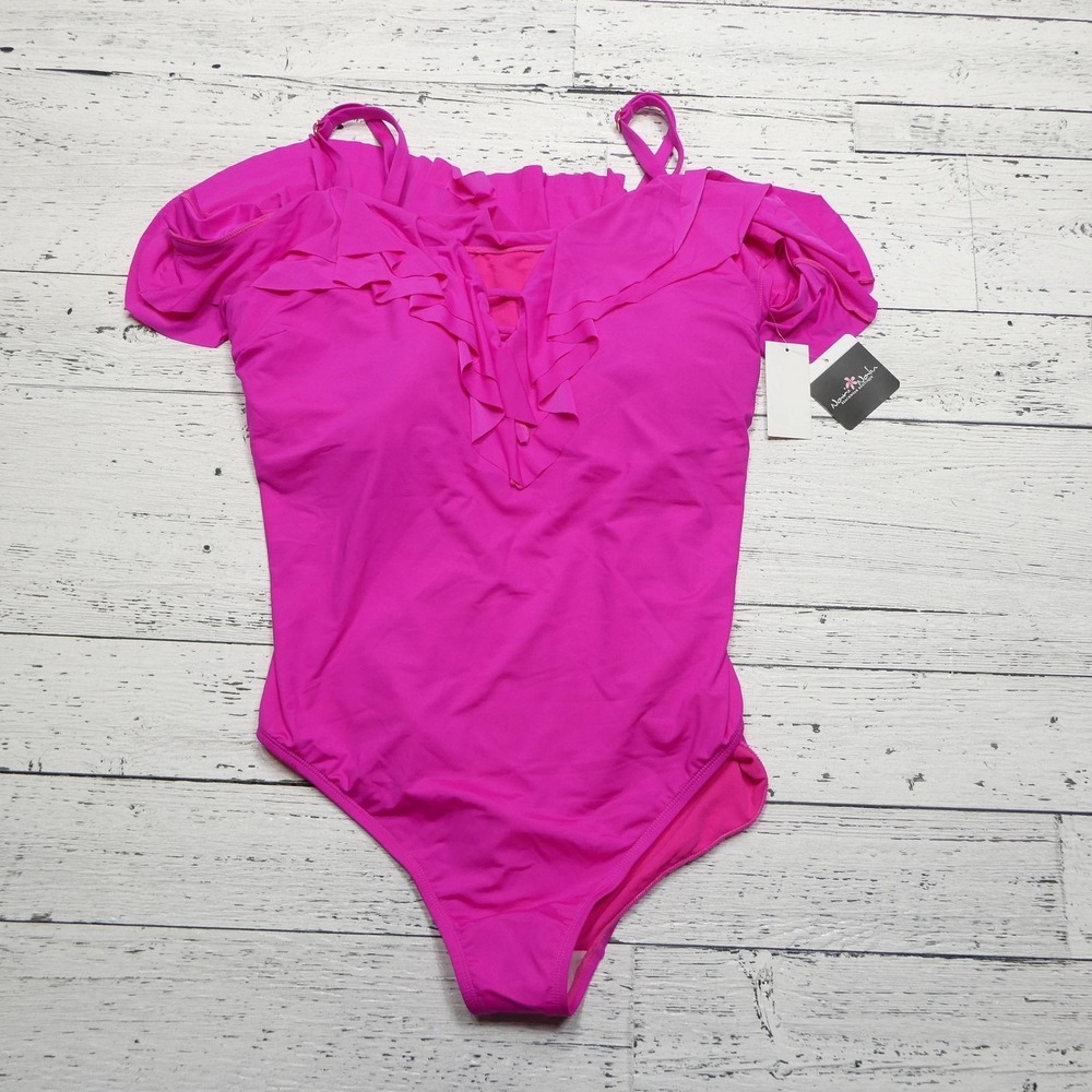 Kenneth Cole Reaction Swimsuit Womens 3X Pink Plus Size Tummy Control One Piece
